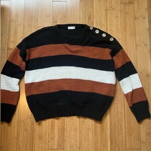 Sophie Rue Black, Brown, and White Striped Crewneck Sweater